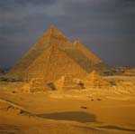 The pyramids of Menkaure, Khephren and Khufu at Giza