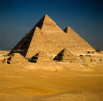The pyramids of Menkaure, Khephren and Khufu at Giza