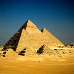 The pyramids of Khufu, Khephren and Menkaure at Giza